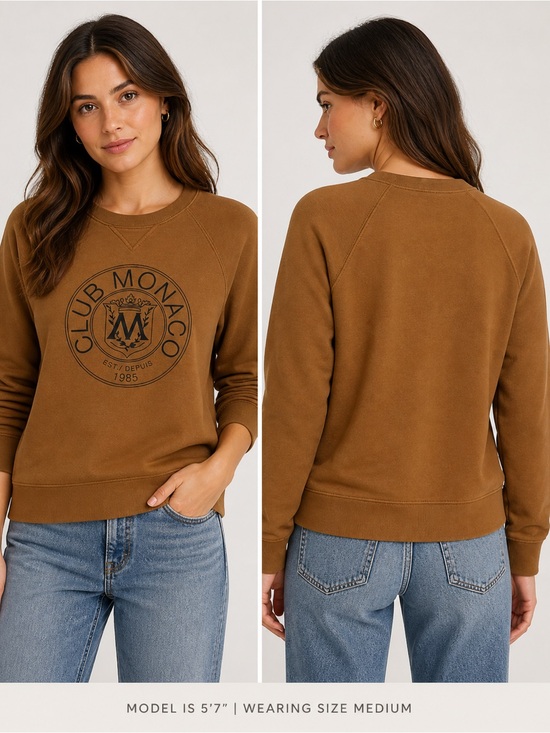 Club Monaco Sweaters - Club Monaco Tan heritage Sweatshirt with black Crest 1985 Logo, Size M